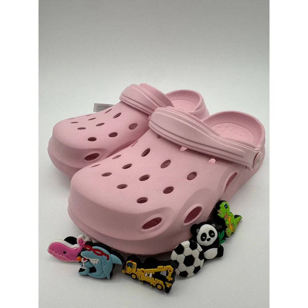 Kids Pink Clogs Slip On‎ Sandals Charms Lightweight Comfort Shoes